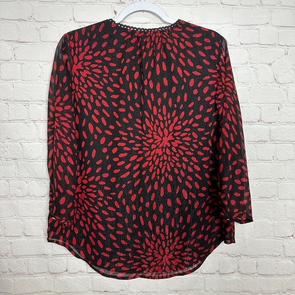 Liz Claiborne Career sheer sleeves red black metallic top blouse shirt, sz S - Picture 3 of 3